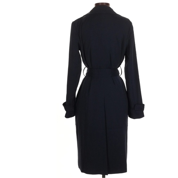 Quince Stretch Crepe Classic Timeless Belted Trench Coat Navy Small - Picture 5 of 10